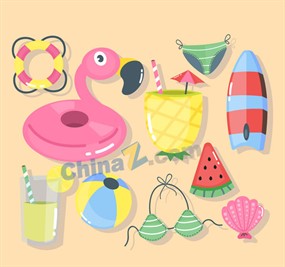 创意夏季度假物品矢量素材